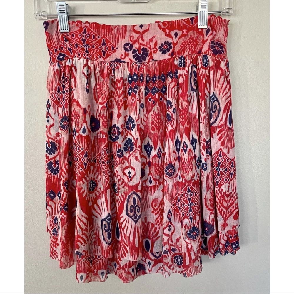 Anthropologie Red Printed Bohemian Layered Mini Skirt Small